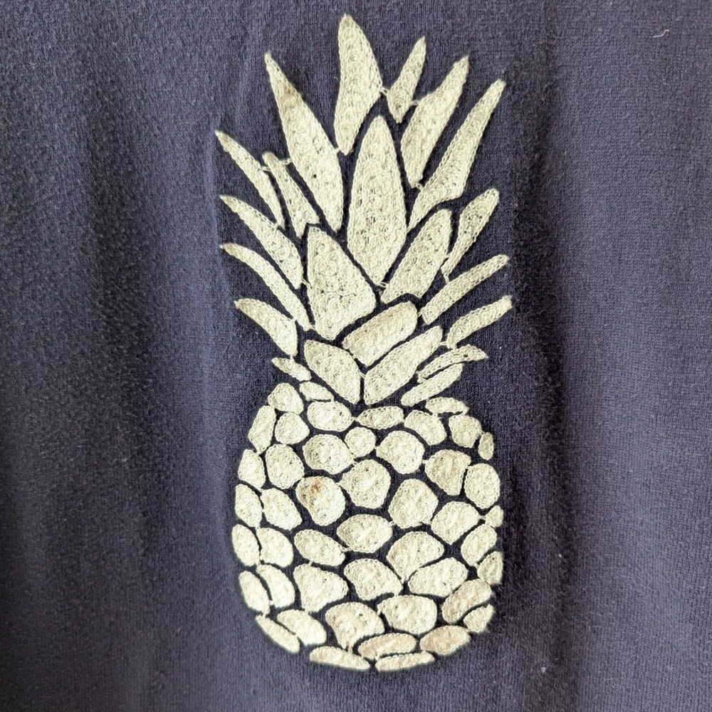 J.Crew Navy Blue Cotton Pineapple Graphic Crewneck Sweater Sz XL Long Sleeve - Picture 2 of 7